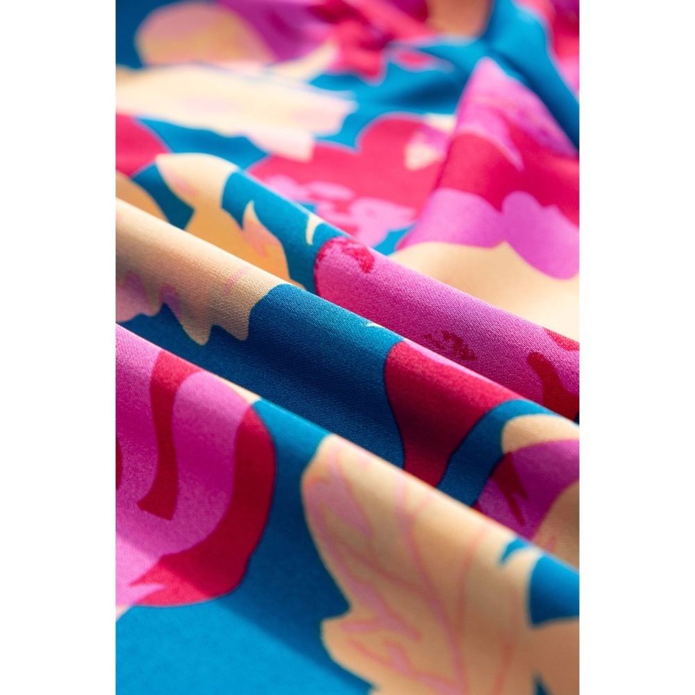 CLEARANCE! Blue Floral Bubble Sleeve Flowy Back Zip Square Neck Midi Dress! - Picture 8 of 11